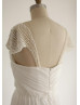 Beaded Cap Sleeves Ivory Chiffon Pleated Simple Wedding Dress